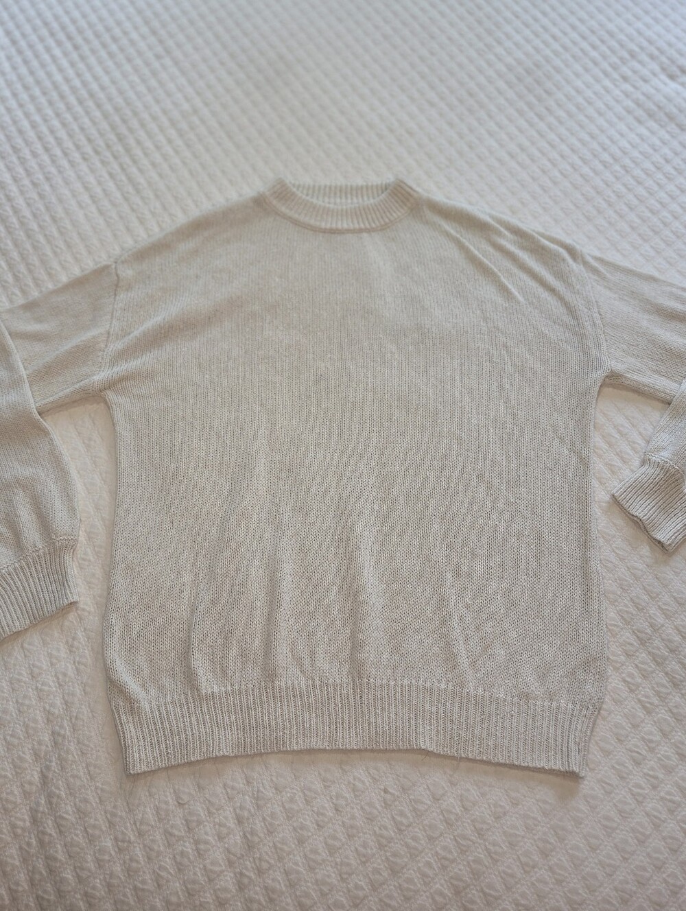MOD REF Beige Cream Linen Blend Knit Sweater Size Large Ribbed Collar Minimalist